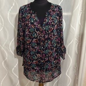 Sara Michelle 2 Piece Purple Floral Print Top, Size 1X